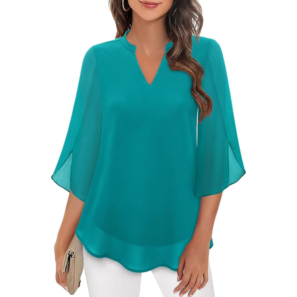 Women's Chiffon Blouse with V-Neck and Split Sleeves