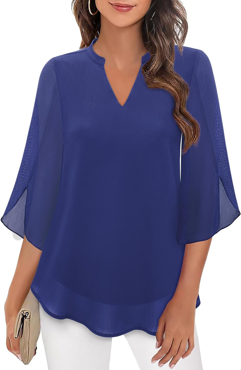 Women's Chiffon Blouse with V-Neck and Split Sleeves