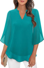 Women's Chiffon Blouse with V-Neck and Split Sleeves