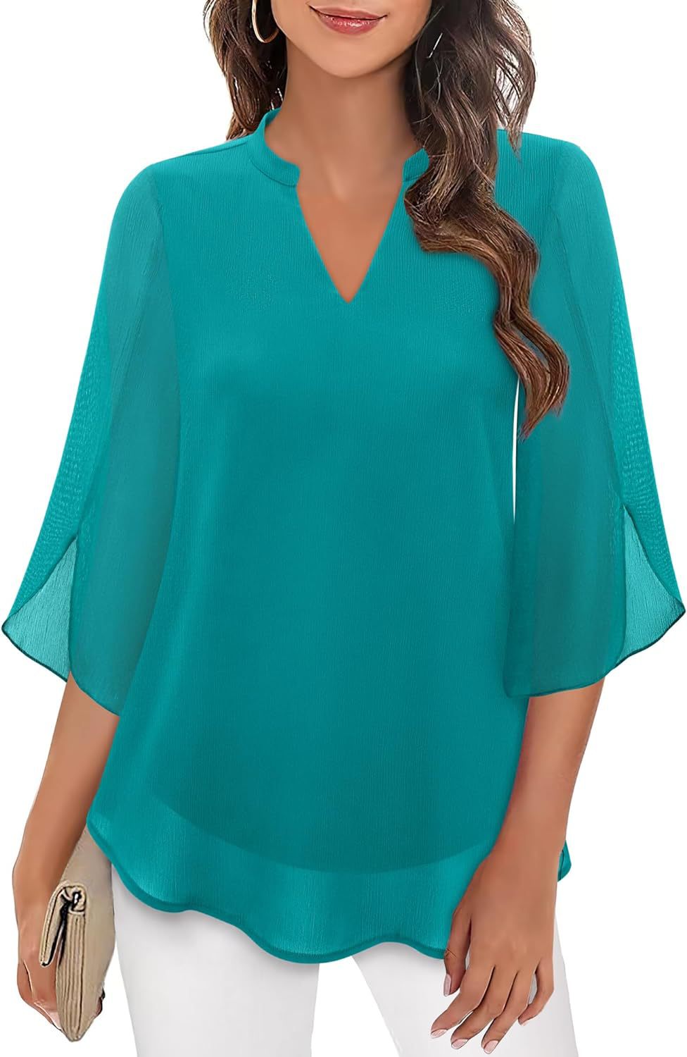 Women's Chiffon Blouse with V-Neck and Split Sleeves