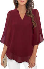 Women's Chiffon Blouse with V-Neck and Split Sleeves