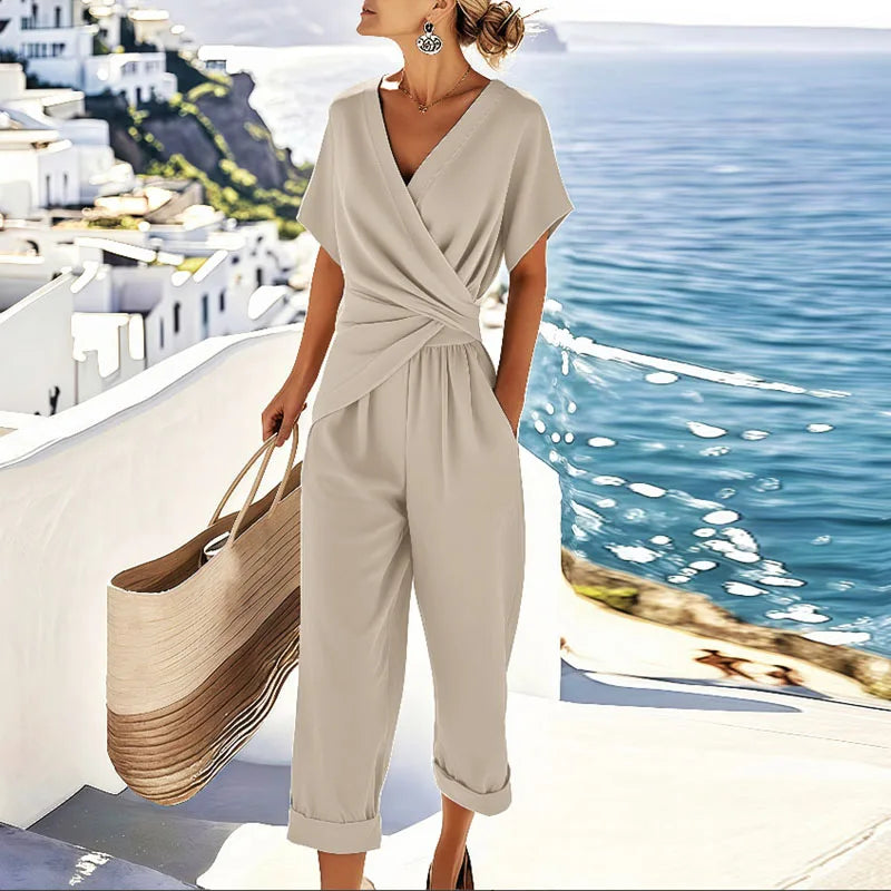 Women's Wrap-Front Two-Piece Set with Wide-Leg Trousers
