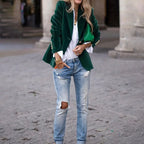 Women's Velvet-Texture Slim Blazer with Gold-Tone Button