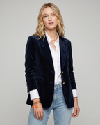 Women's Velvet-Texture Slim Blazer with Gold-Tone Button