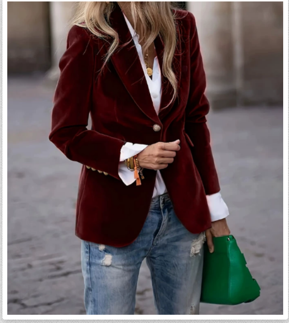 Women's Velvet-Texture Slim Blazer with Gold-Tone Button