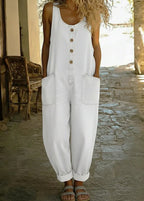 Women's Vintage Denim Sleeveless Jumpsuit with Button Front