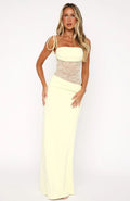 Yellow Lace Maxi Dress with Cut Out Detail and Adjustable Straps
