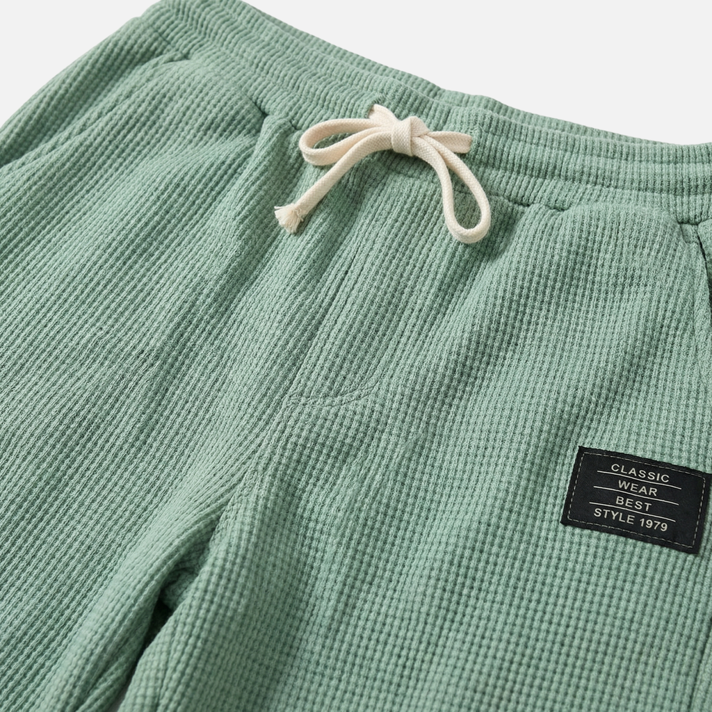 Men's Soft Blue Waffle-Knit Wide-Leg Trousers with Side Pockets