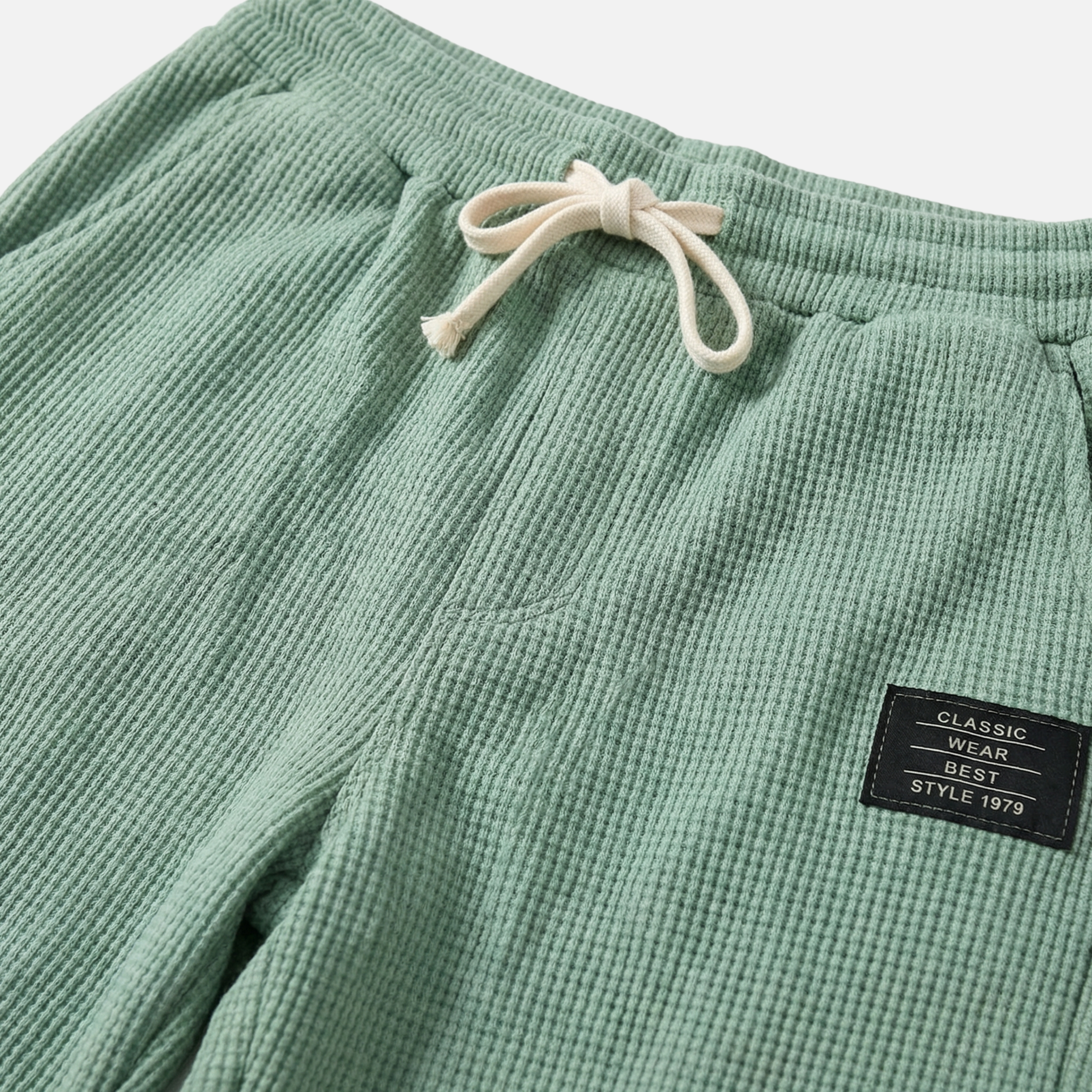 Men's Soft Blue Waffle-Knit Wide-Leg Trousers with Side Pockets