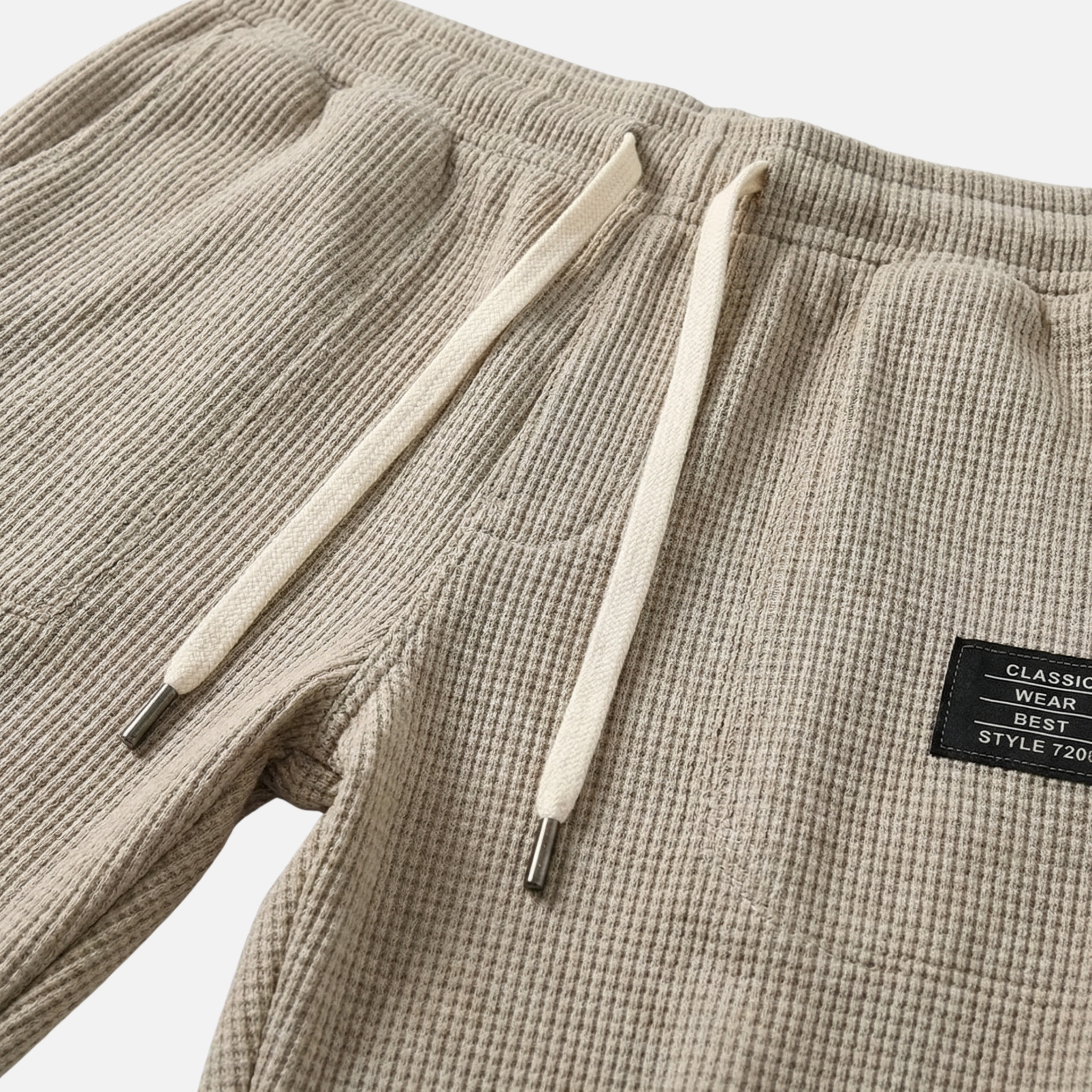 Men's Soft Blue Waffle-Knit Wide-Leg Trousers with Side Pockets