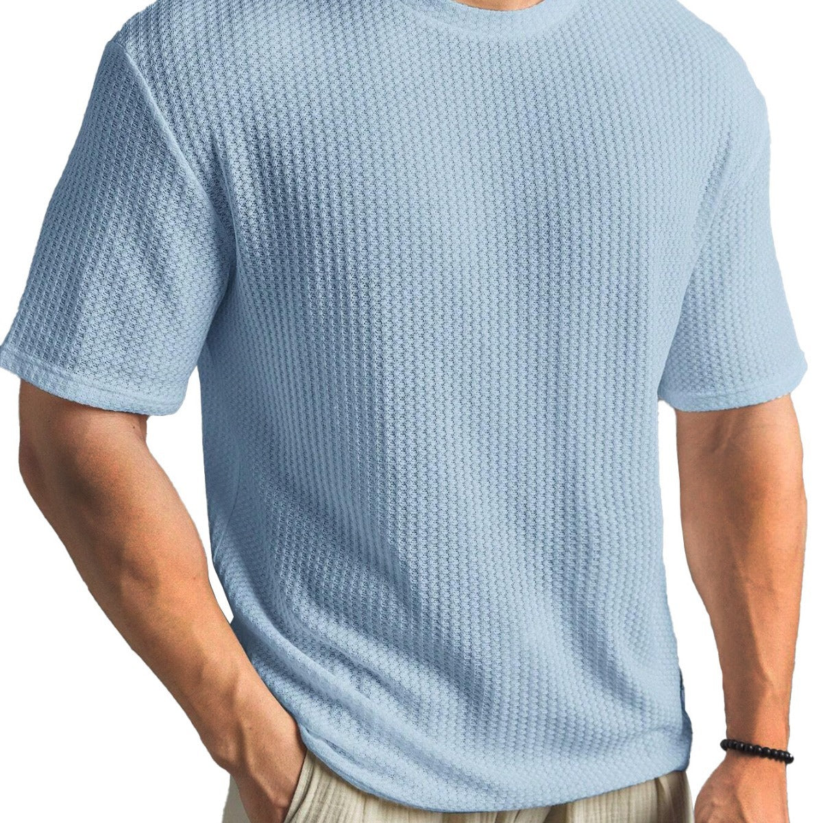 Men's Waffle Knit T-Shirt with Crew Neck