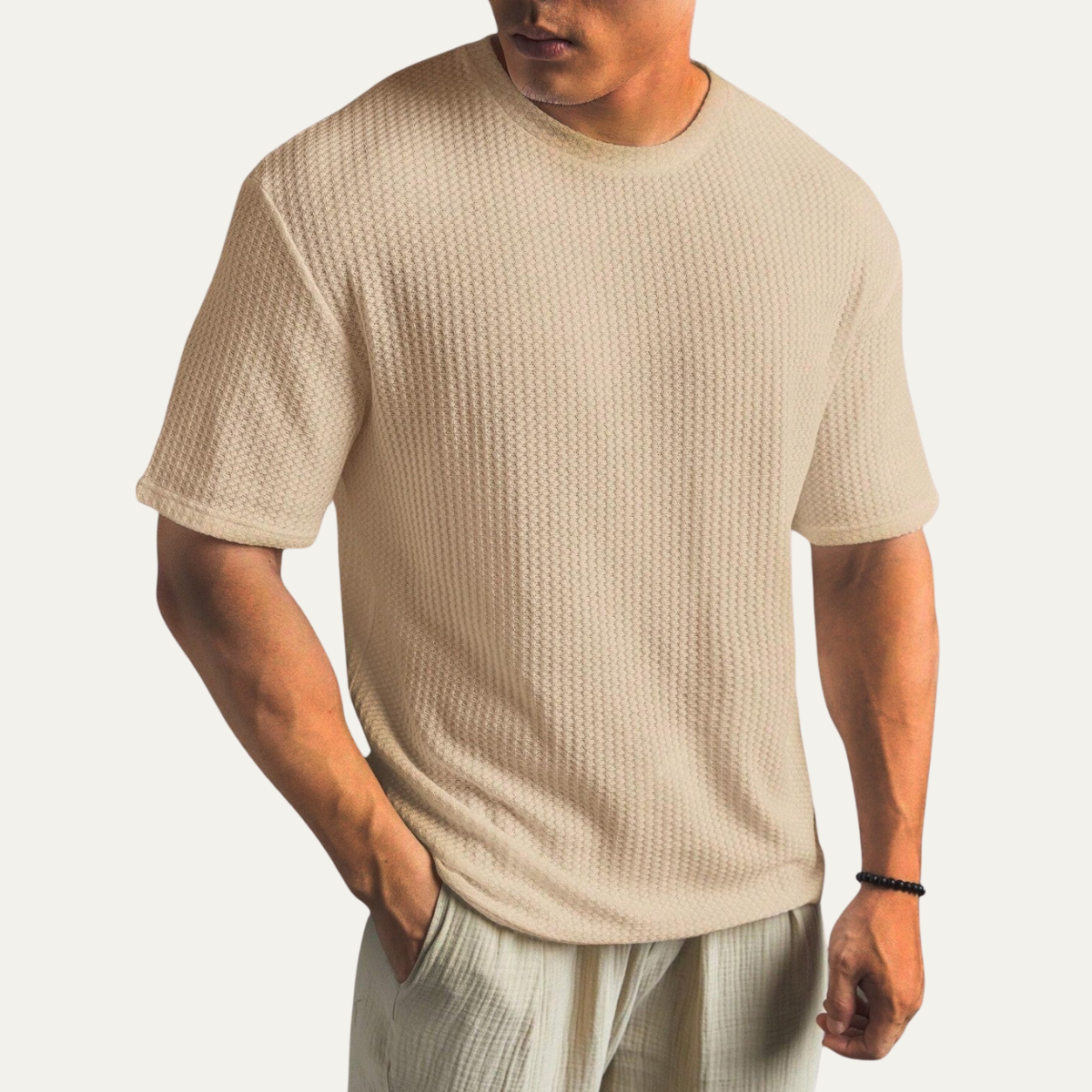 Men's Waffle Knit T-Shirt with Crew Neck