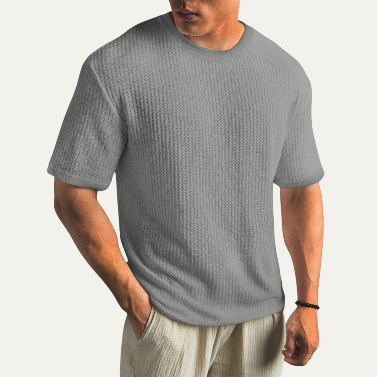 Men's Waffle Knit T-Shirt with Crew Neck