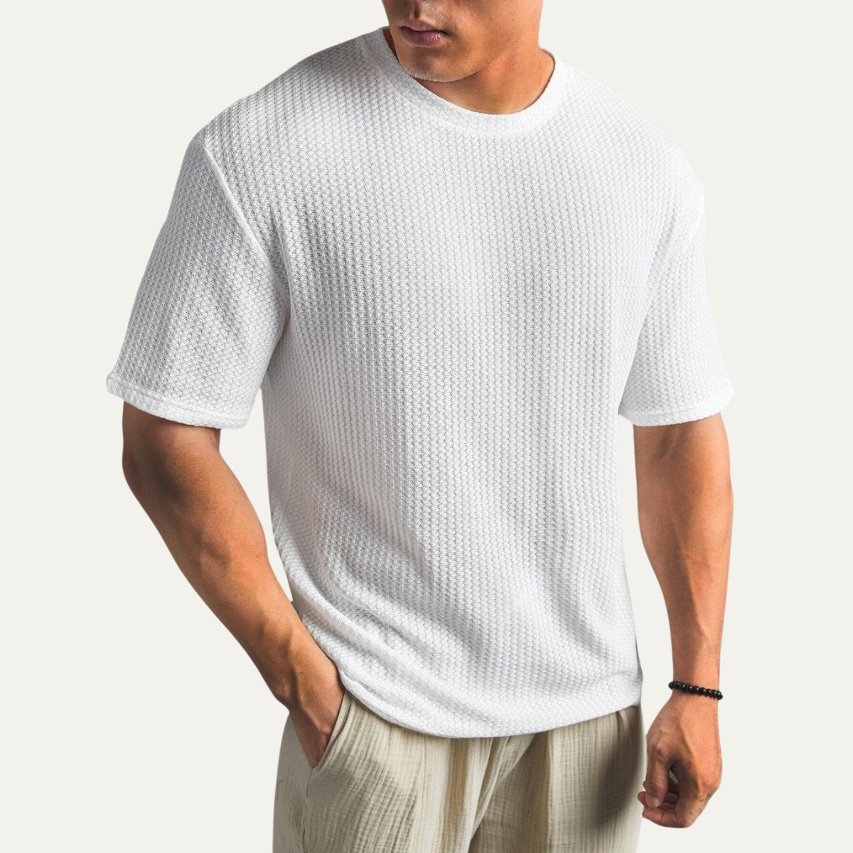 Men's Waffle Knit T-Shirt with Crew Neck