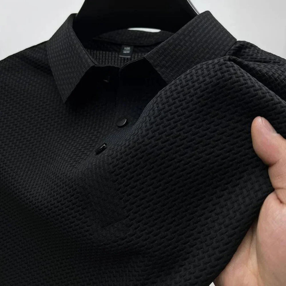 Men's Modern Waffle Knit Polo Shirt with Button Collar