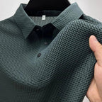 Men's Modern Waffle Knit Polo Shirt with Button Collar