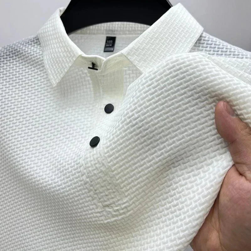 Men's Modern Waffle Knit Polo Shirt with Button Collar