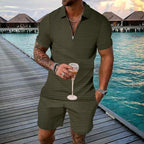 Men's Relaxed Waffle Knit Loungewear Set with Quarter-Zip