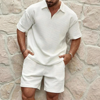 Men's Relaxed Waffle Knit Loungewear Set with Quarter-Zip