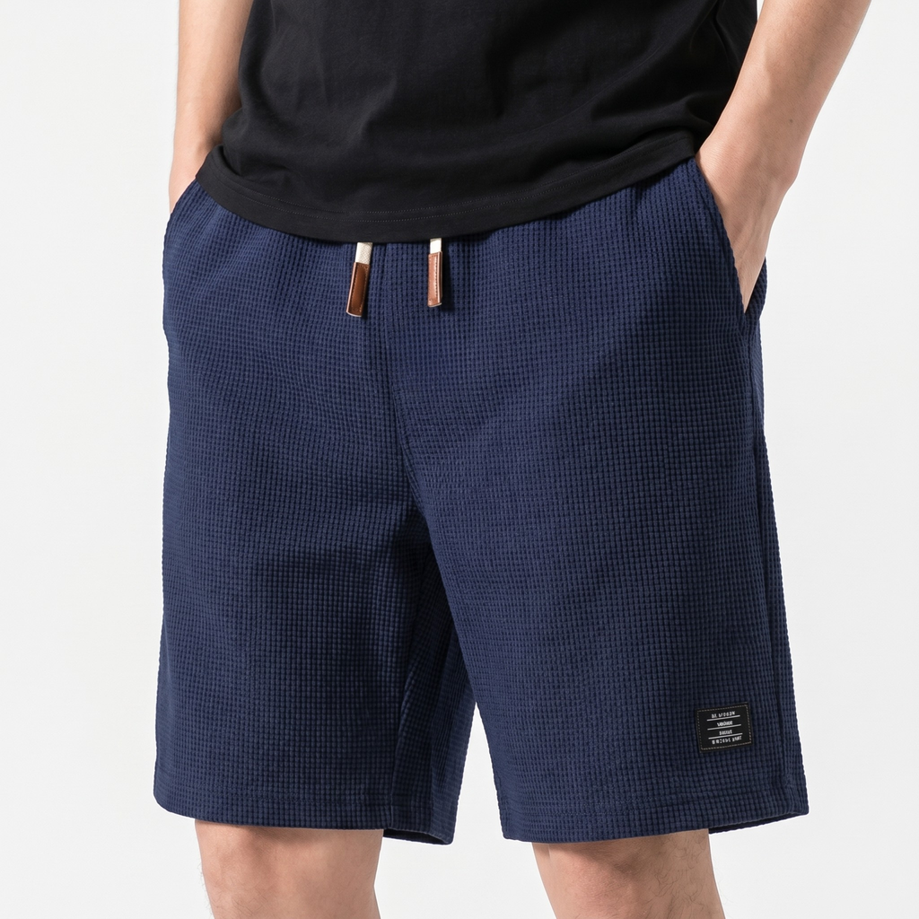 Men's Relaxed Waffle Knit Shorts with Drawstring Waist
