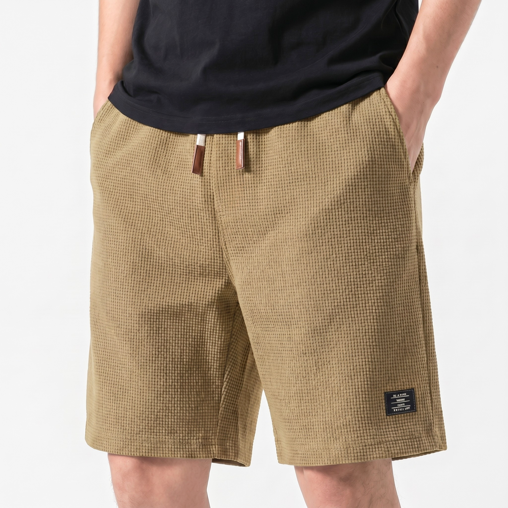 Men's Relaxed Waffle Knit Shorts with Drawstring Waist