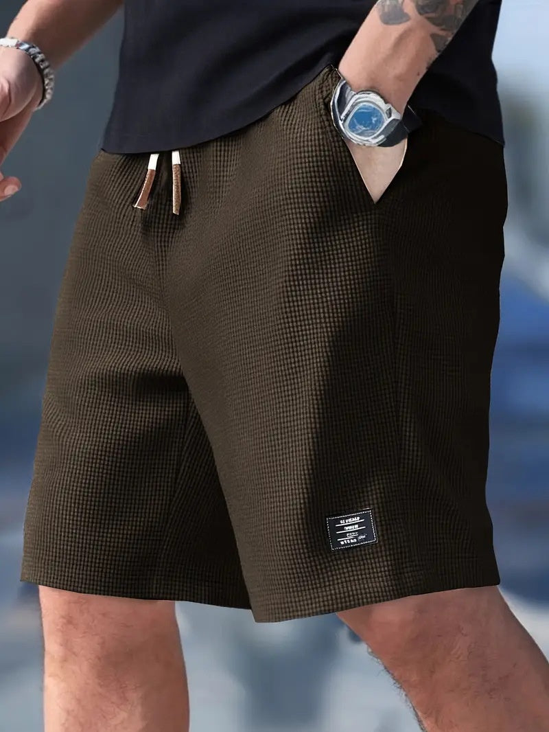 Men's Relaxed Waffle Knit Shorts with Drawstring Waist