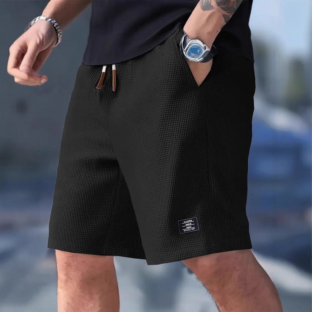 Men's Relaxed Waffle Knit Shorts with Drawstring Waist