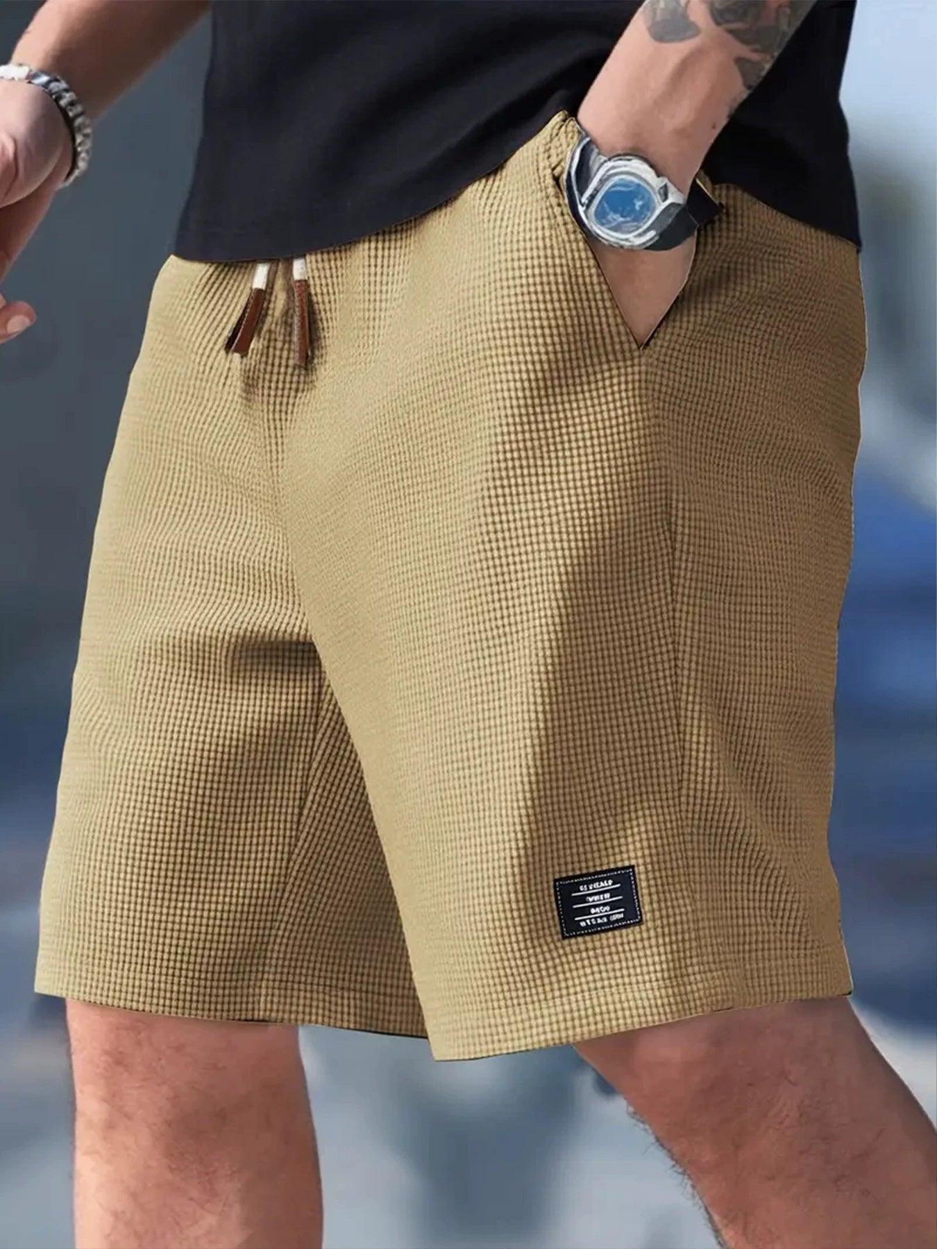 Men's Relaxed Waffle Knit Shorts with Drawstring Waist