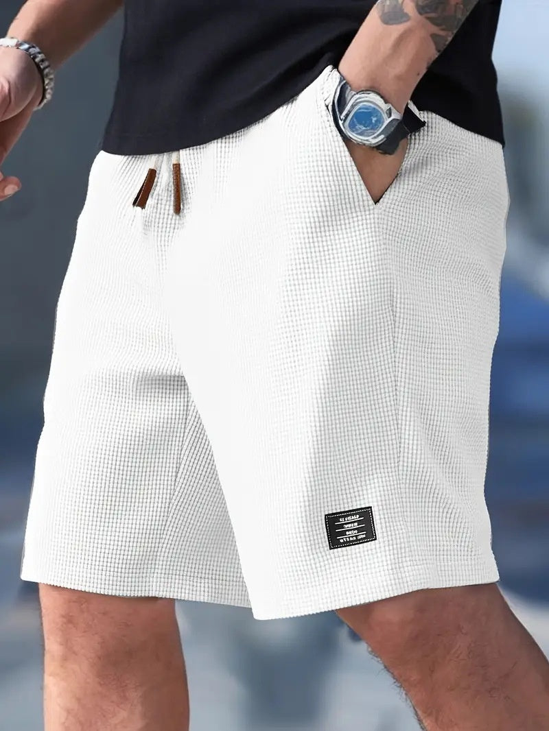 Men's Relaxed Waffle Knit Shorts with Drawstring Waist