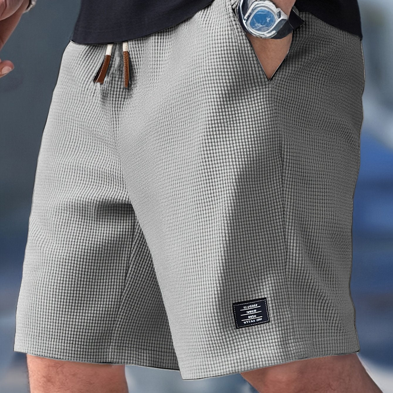 Men's Relaxed Waffle Knit Shorts with Drawstring Waist