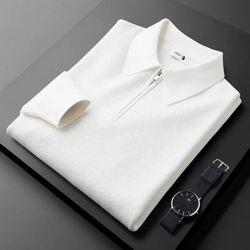 Men's Slim-Fit Waffle Knit Sweater with Quarter-Zip Collar