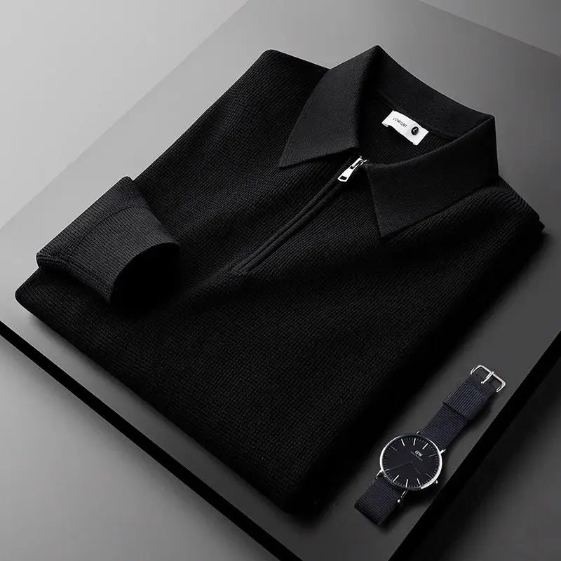 Men's Slim-Fit Waffle Knit Sweater with Quarter-Zip Collar