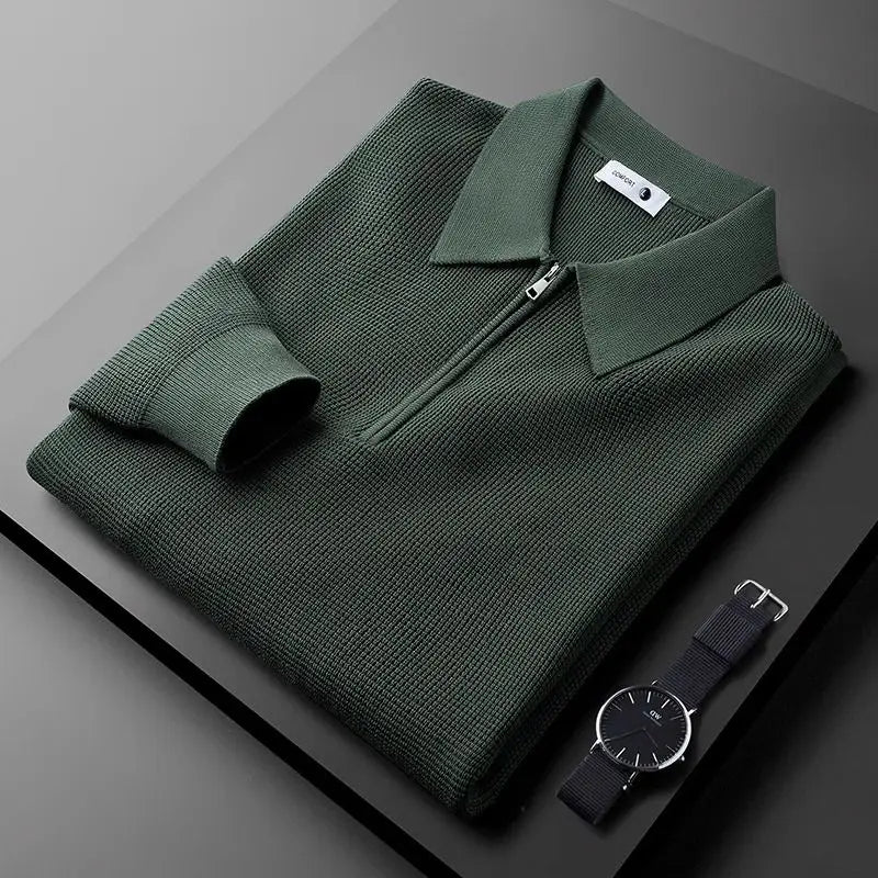 Men's Slim-Fit Waffle Knit Sweater with Quarter-Zip Collar
