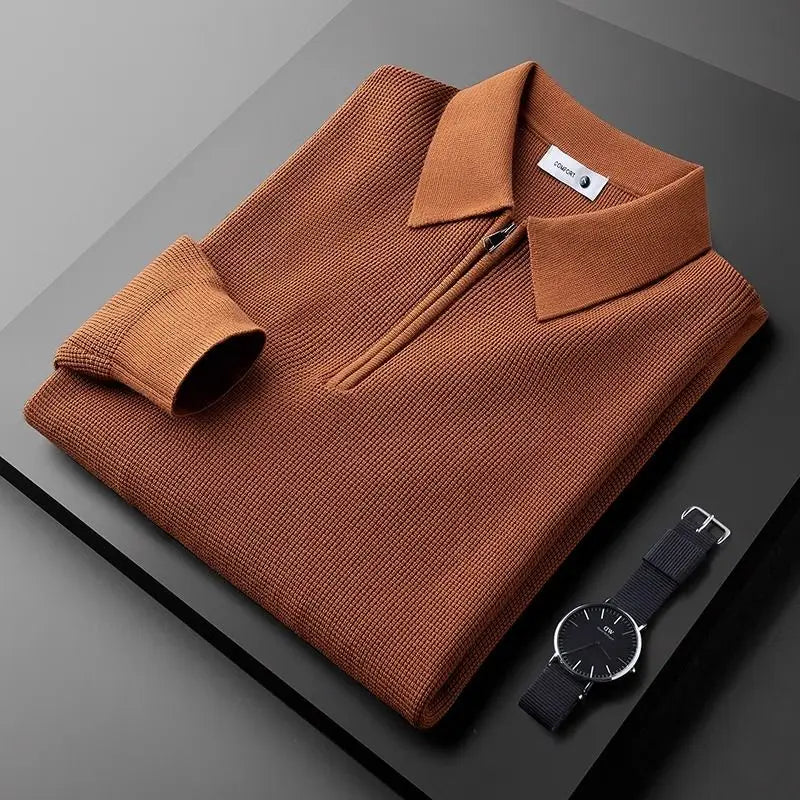 Men's Slim-Fit Waffle Knit Sweater with Quarter-Zip Collar
