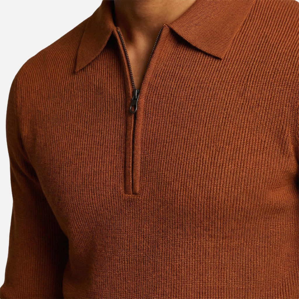 Men's Slim-Fit Waffle Knit Sweater with Quarter-Zip Collar