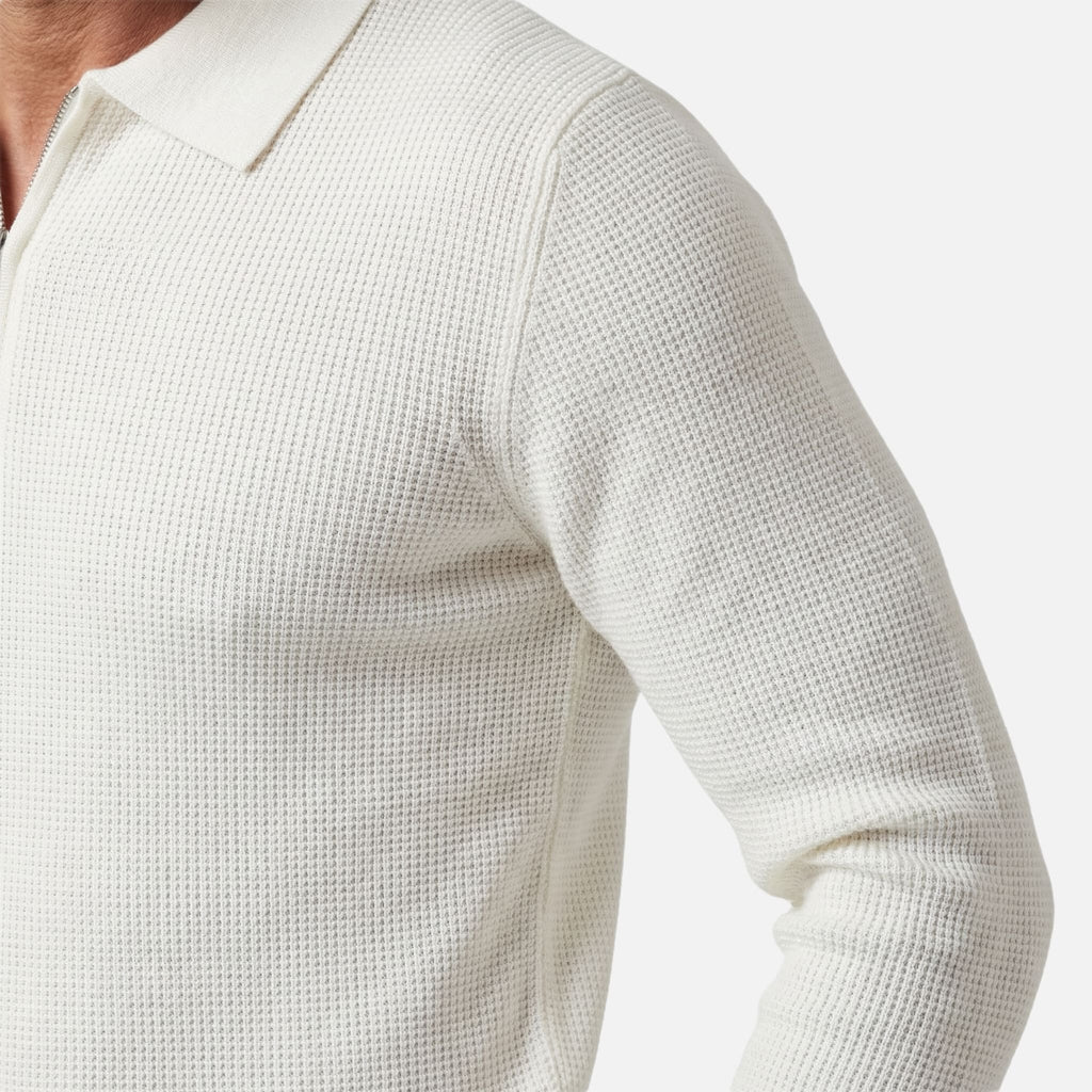 Men's Slim-Fit Waffle Knit Sweater with Quarter-Zip Collar