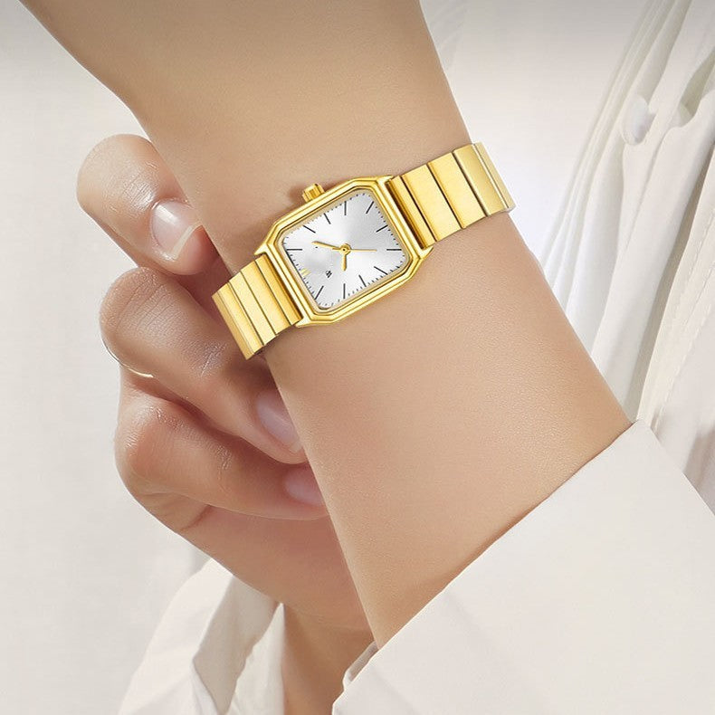 Women's Gold Stainless Steel Watch with Square Dial