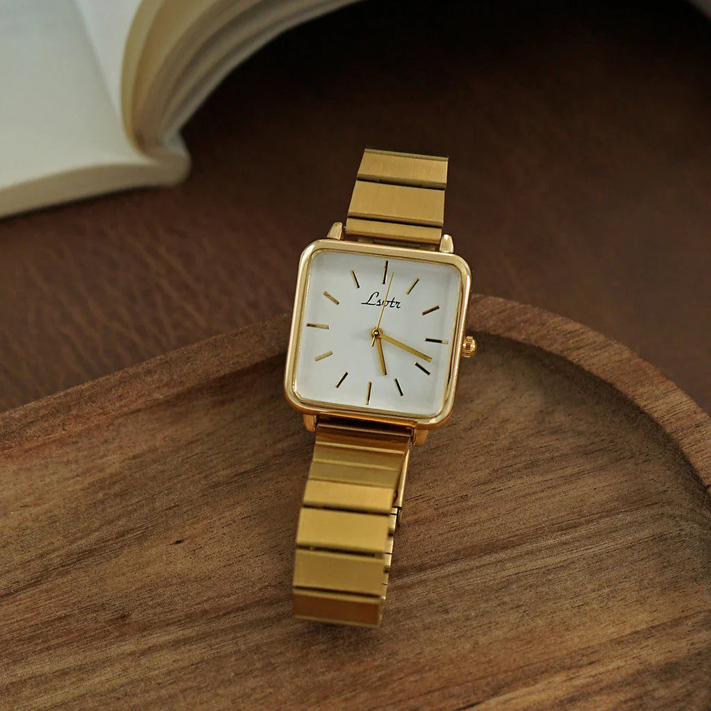 Women's Gold Stainless Steel Watch with Square Dial