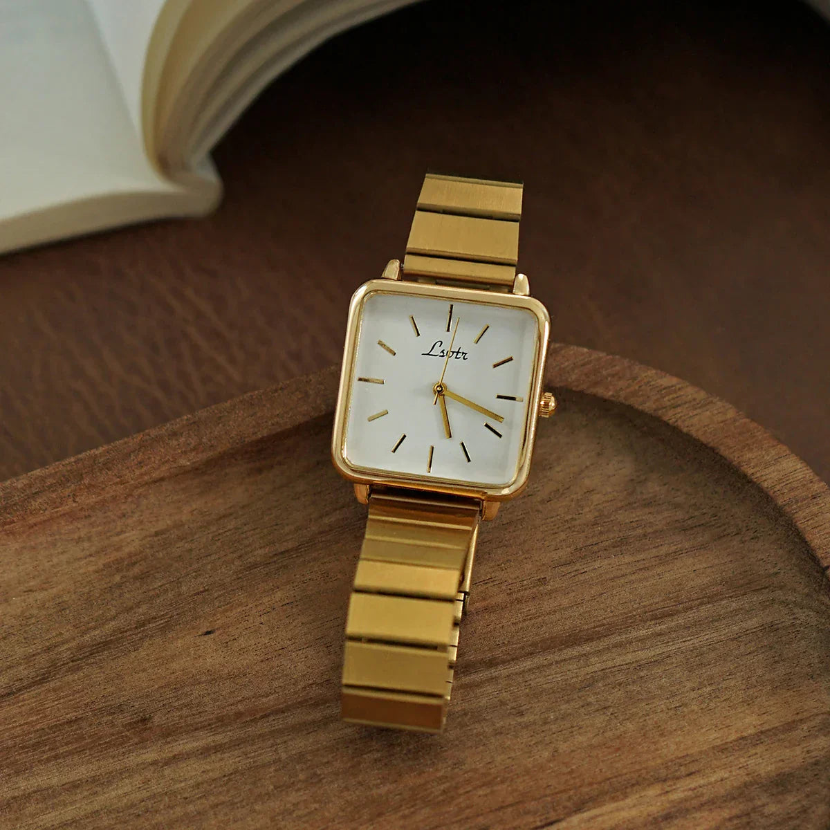 Women's Gold Stainless Steel Watch with Square Dial