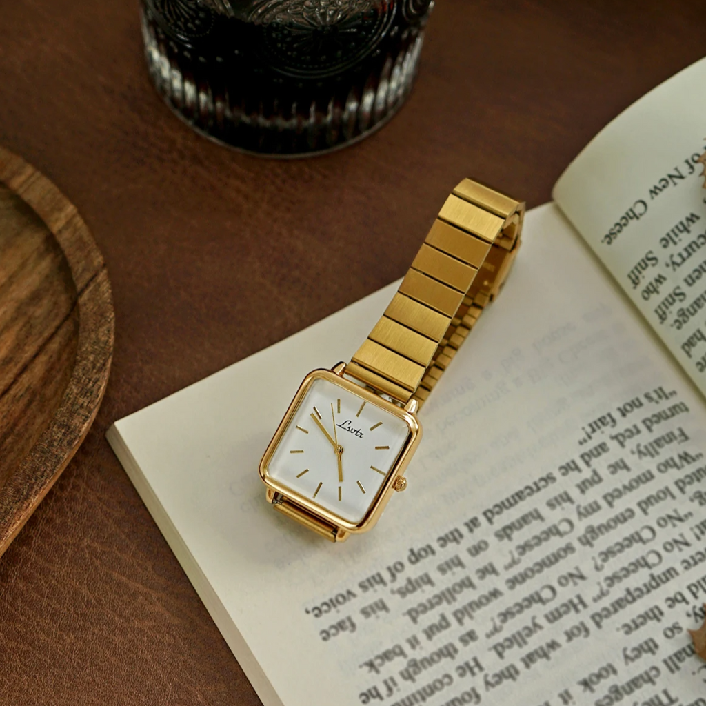 Women's Gold Stainless Steel Watch with Square Dial