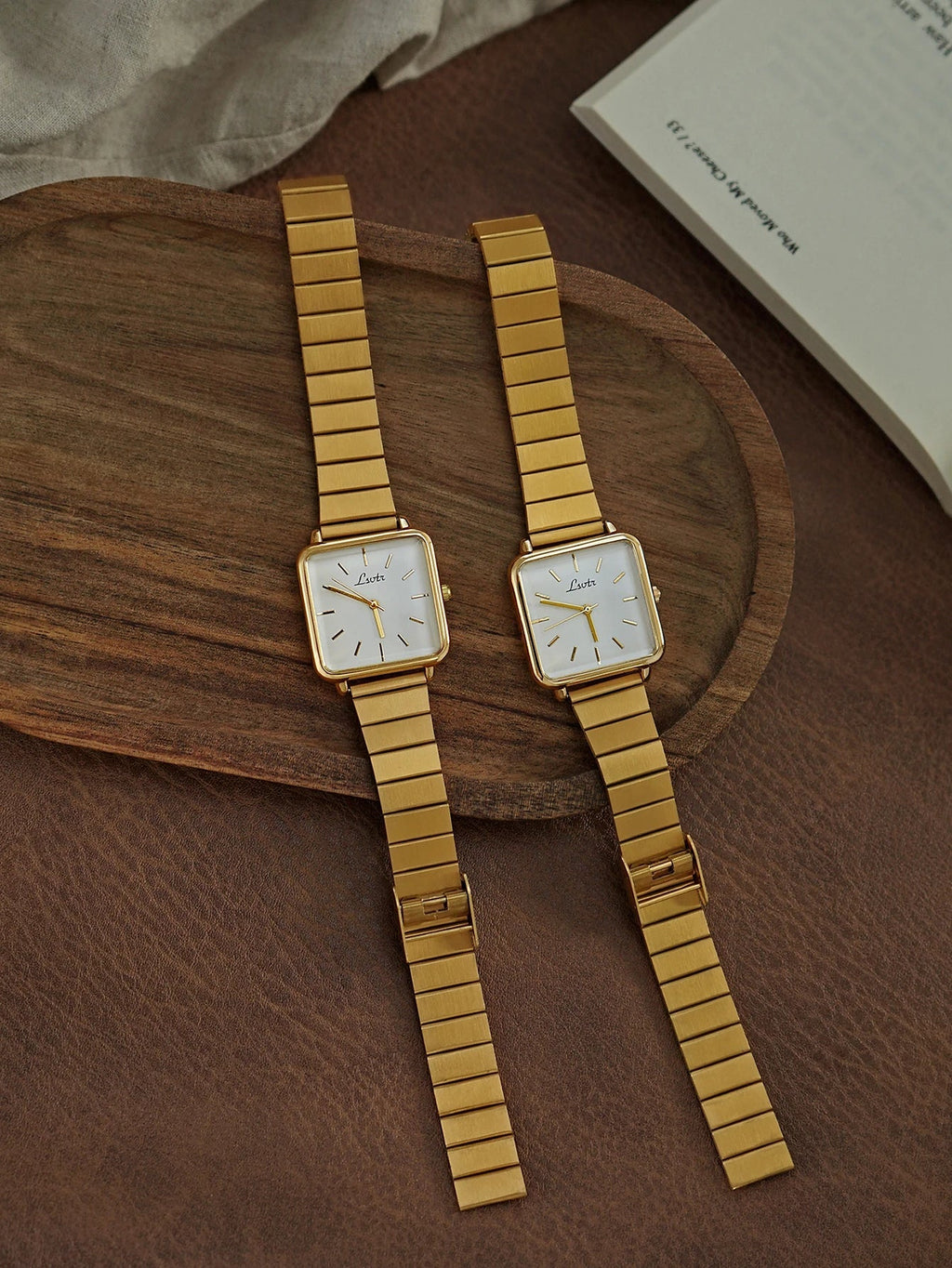 Women's Gold Stainless Steel Watch with Square Dial