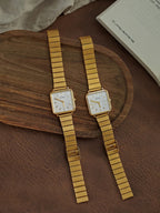 Women's Gold Stainless Steel Watch with Square Dial