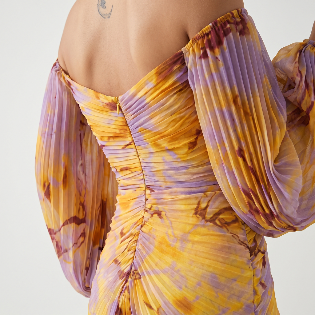 Women's Chiffon Maxi Dress with Off-Shoulder Neckline