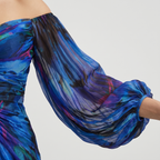 Women's Chiffon Maxi Dress with Off-Shoulder Neckline