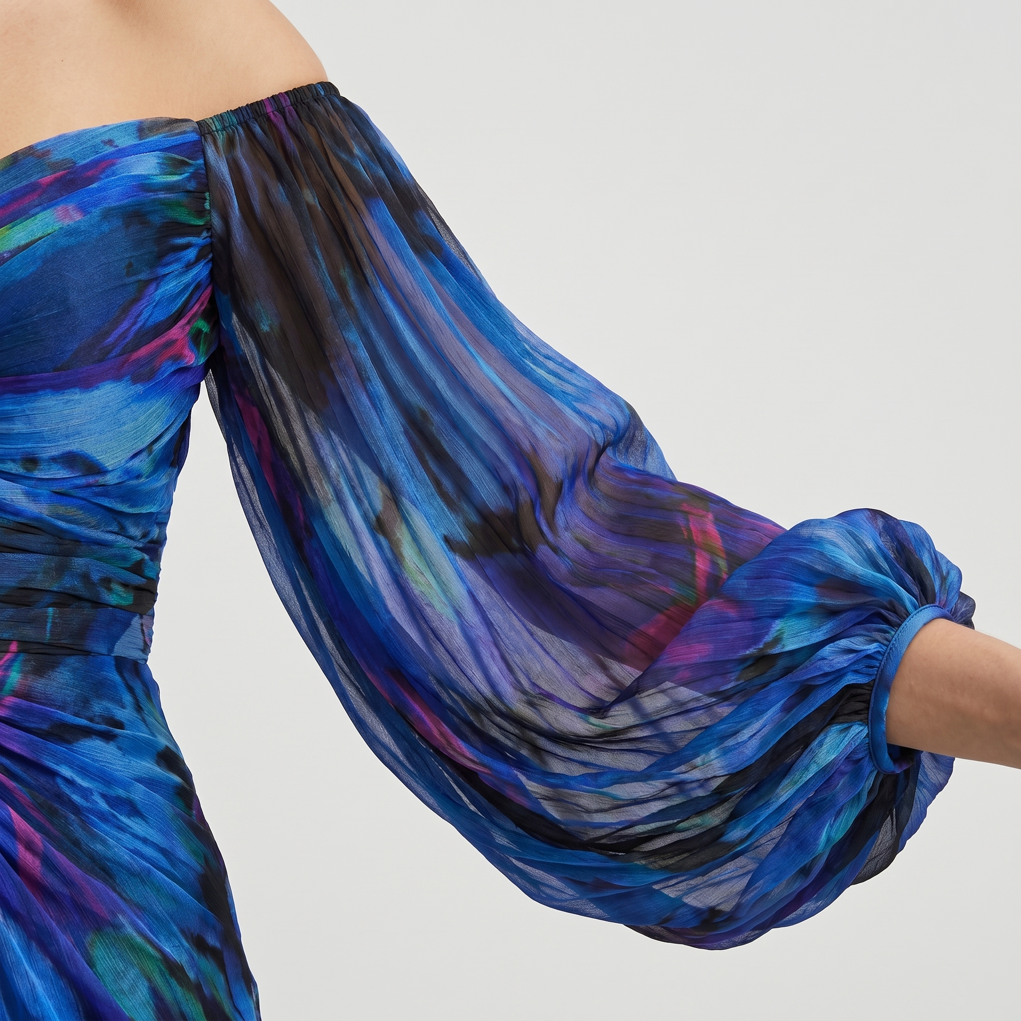 Women's Chiffon Maxi Dress with Off-Shoulder Neckline