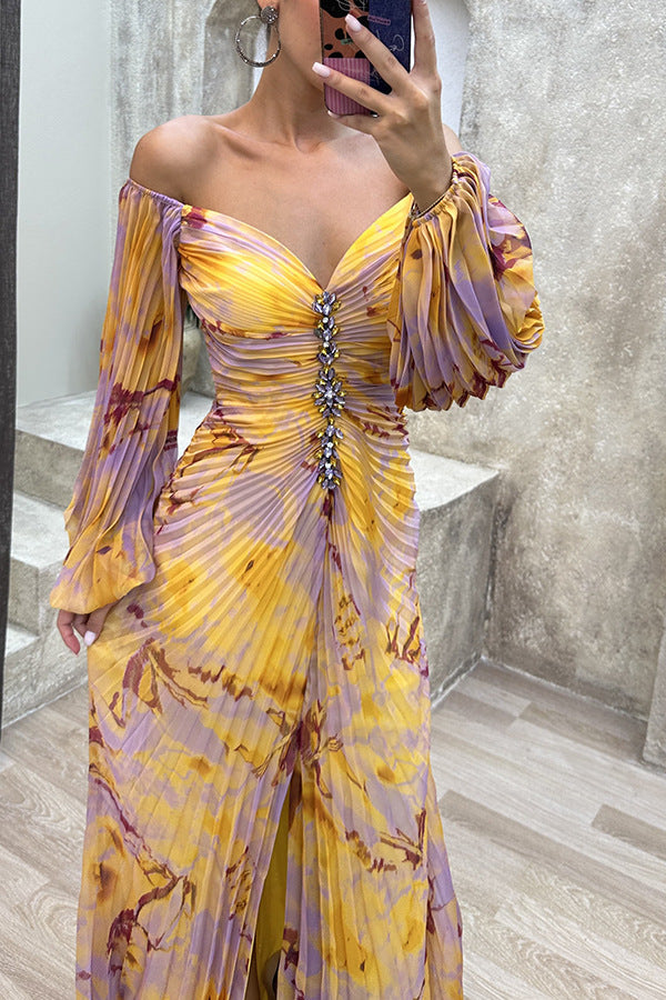 Women's Chiffon Maxi Dress with Off-Shoulder Neckline