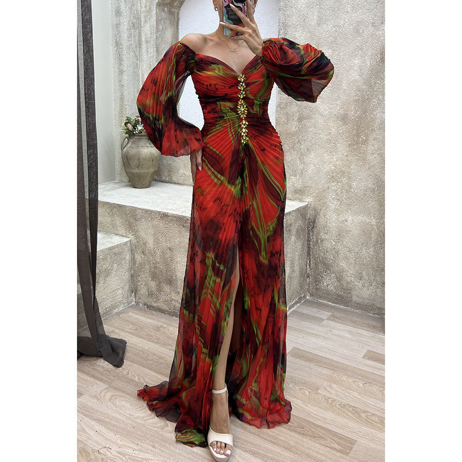 Women's Chiffon Maxi Dress with Off-Shoulder Neckline