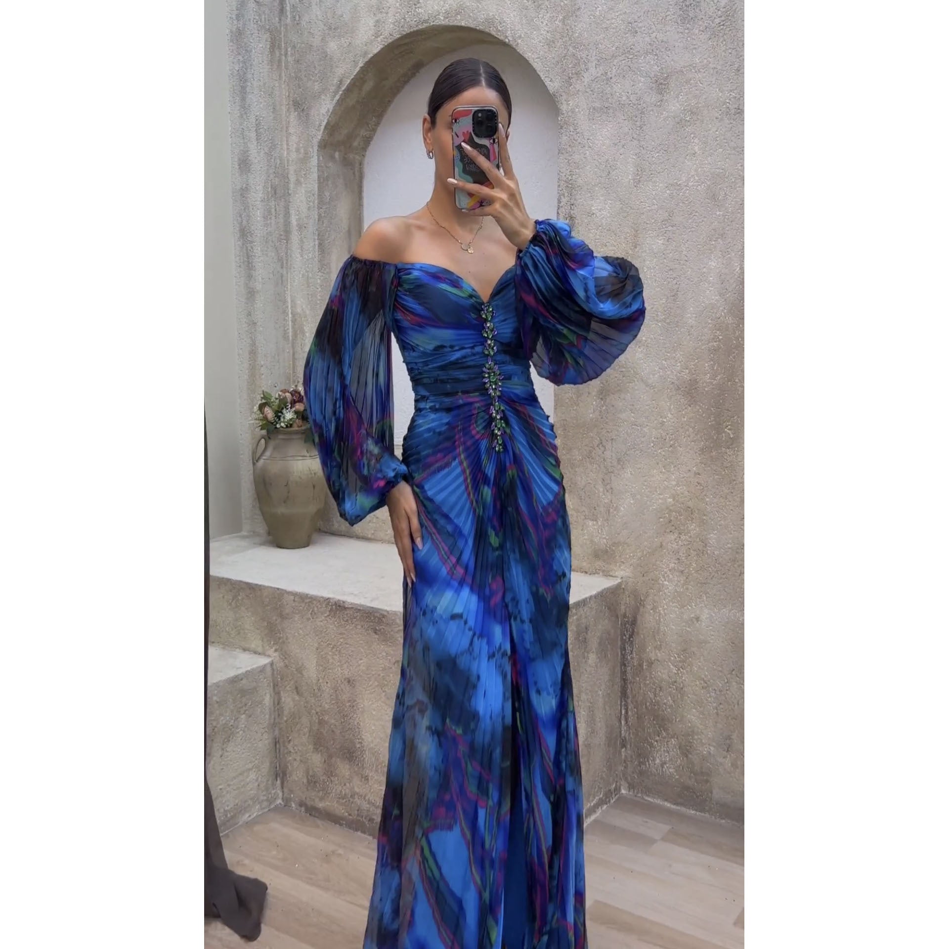 Women's Chiffon Maxi Dress with Off-Shoulder Neckline