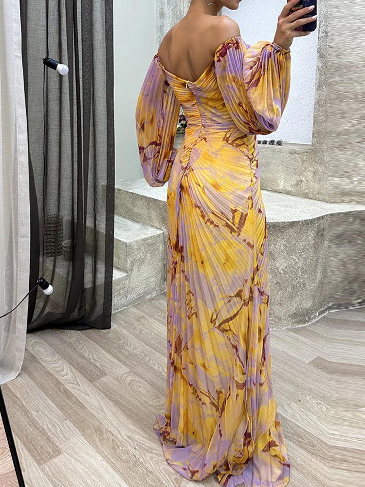 Women's Chiffon Maxi Dress with Off-Shoulder Neckline