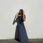 Women's Off-Shoulder Ruched Pleated Maxi Dress for Wedding Guests